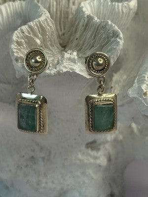Vintage Beautiful 925 Sterling Silver Jade Earrings Length 1.20 Inch