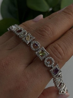925 Sterling Silver Garnet Topaz Amethyst Peridot Citrine Bracelet 7.5