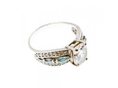 925 Sterling Silver White Beryl & Topaz Ring Size 11.75