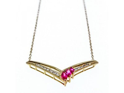 925 Sterling Silver Gold Plated Pink Topaz & Diamonds Necklace
