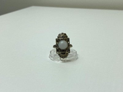 Vintage 925 Sterling Silver Agate, Goshenite & Marcasites Ring Size 5.5