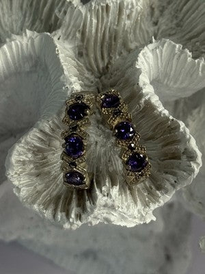 925 Sterling Silver Amethyst & Marcasite Earrings Length 0.80 Inch