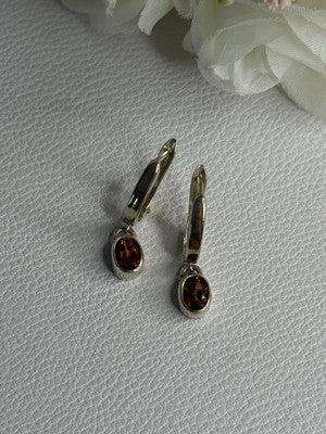 925 Sterling Silver Hessonite Earrings Length 1 Inch