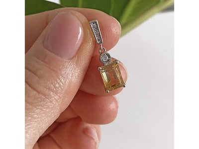 925 Sterling Silver Citrine & CZ Chain With Pendant