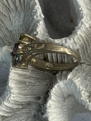 925 Sterling Silver Peridot, Amethyst & Topaz Ring Size 8