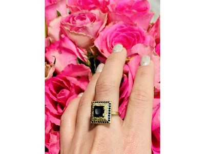 925 Sterling Silver Sapphire & CZ Ring Size 8
