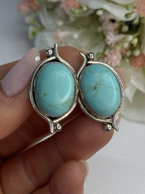 925 Sterling Silver Turquoise Clip Earrings Length 1.15 Inch