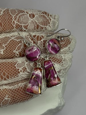 925 Sterling Silver Pink Oyster Turquoise Earrings Length 2 Inch
