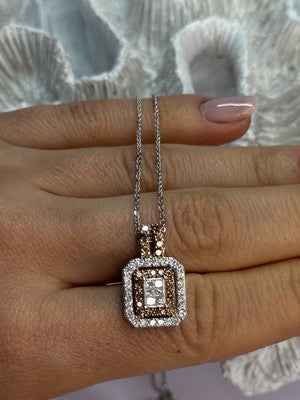 14K WHITE GOLD HESSONITE & DIAMOND NECKLACE LENGTH 18 INCH
