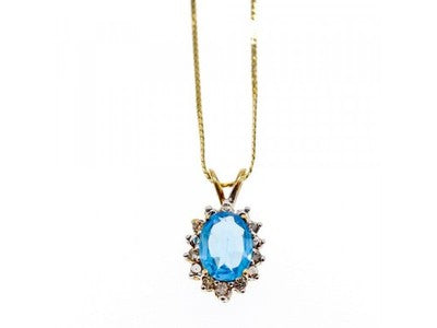 14K Yellow Gold Blue Spinel & CZ Chain With Pendant