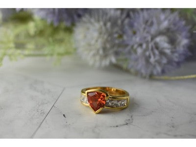 925 Sterling Silver Gold Plated Orange Topaz & CZ Ring Size 8.5