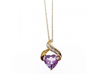 10 K Yellow Gold Amethyst & Diamond "Heart" Chain With Pendant