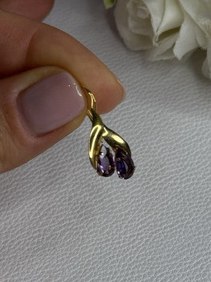 14K Yellow Gold Amethyst Earrings Length 0.90 inch