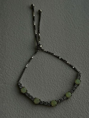Adjustable 925 Sterling Silver Opal & Beryl Bracelet