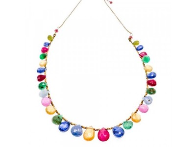 925 Sterling Silver Gold Plated Agates "Mood" Necklace Italy