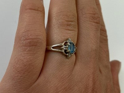 925 Sterling Silver Blue Spinel & CZ Ring Size 6.75