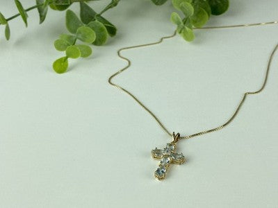 925 Sterling Silver Gold Plated Blue Spinel Chain With Cross