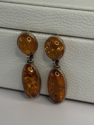 925 Sterling Silver Amber Earrings Length 1.50 Inch