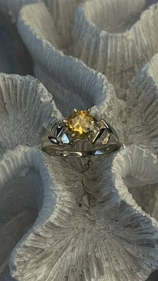 Elegant 925 Sterling Silver Yellow Citrine Ring Size 8