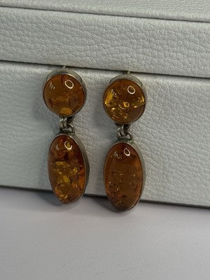 925 Sterling Silver Amber Earrings Length 1.50 Inch