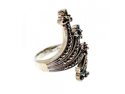 925 Sterling Silver Peridot, Topaz, Spinel & Marcasites Ring Size 6