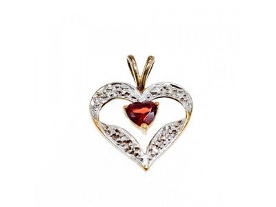 10K Yellow & White Gold Garnet "Garnet Heart" Pendant