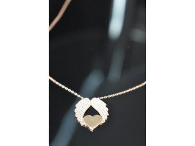 925 Sterling Silver Gold Plated CZ "Angel's Wings with Heart" Necklace