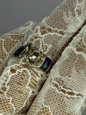 Vintage 925 Sterling Silver Beryl & Opal Ring Size 7