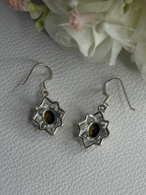925 Sterling Silver Hessonite & Marcasite Earrings Length 1.10 Inch