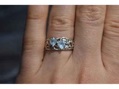 925 Sterling Silver Blue Spinel "Hearts" Ring Size 6.5