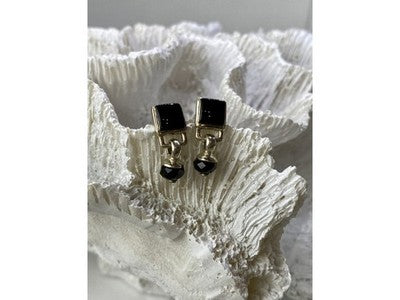 Vintage 925 Sterling Silver Black Nephrite Earrings