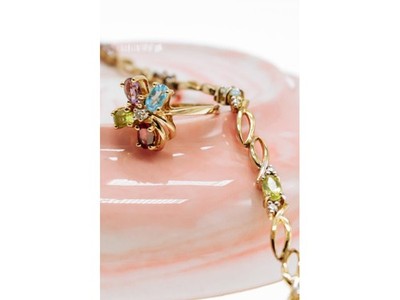 10K Yellow Gold Amethyst, Garnet, Topaz, Peridot & Diamond Ring Size 6.25