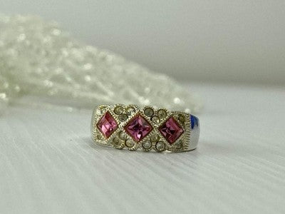 925 Sterling Silver Pink & White CZ Ring Size 5.5