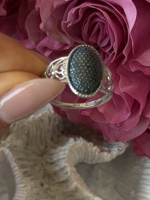 Vintage 925 Sterling Silver Black Diamond Ring Size 8