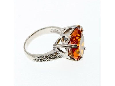 925 Sterling Silver Heliodor & Marcasite "Heart" Ring Size 8.5