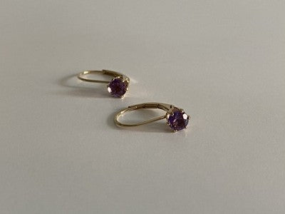 925 Sterling Silver Gold Plated Purple CZ Classic Earrings