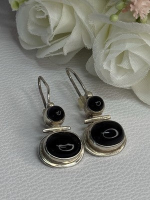 925 Sterling Silver Onyx Earrings Length 1.55 Inch