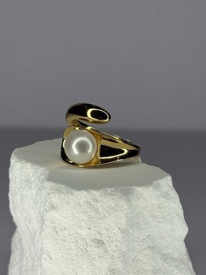 925 Sterling Silver Gold Plated Pearl Ring Size Adjustable