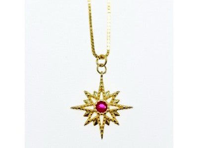 925 Sterling Silver Gold Plated Ruby "Star" Chain With Pendant