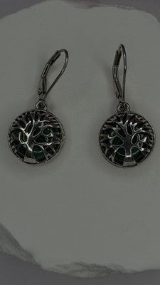 Tree of Life 925 Sterling Silver Malachite Earrings