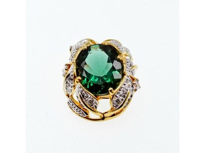 925 Sterling Silver Gold Plated Emerald & CZ Pendant