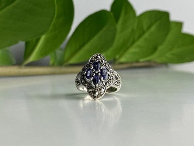 Vintage 925 Sterling Silver Amethyst & Marcasites Ring Size 5.5