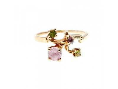 14K Yellow Gold Morganite, Iolite, Peridot & Citrine Ring Size 11