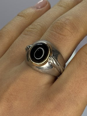 925 Sterling Silver & 14K Gold Bezel  Agate Ring Size 9.5