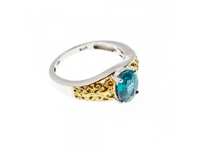 925 Sterling Silver Gold Plated Spinel Openwork Ring Size 6