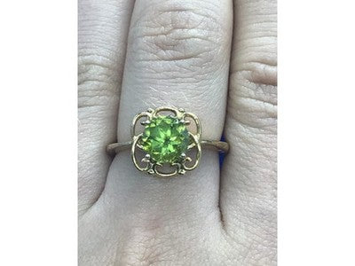 925 Sterling Silver Gold Plated Chrysolite Ring Size 7.5