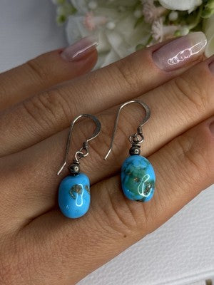 925 Sterling Silver Turquoise Earrings Length 1.20 Inch