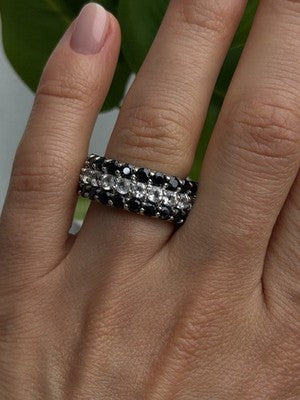 Vintage 925 Sterling Silver Black Spinel & White Topaz Eternity Band Ring Size 7