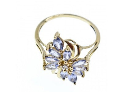 14K Yellow Gold Tanzanite & Diamond Ring Size 10