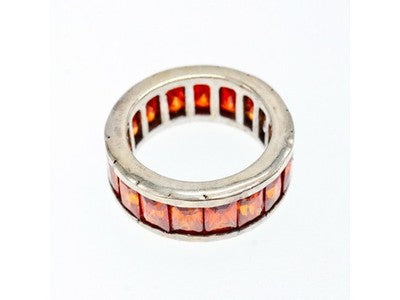 925 Sterling Silver Orange CZ Ring Size 8